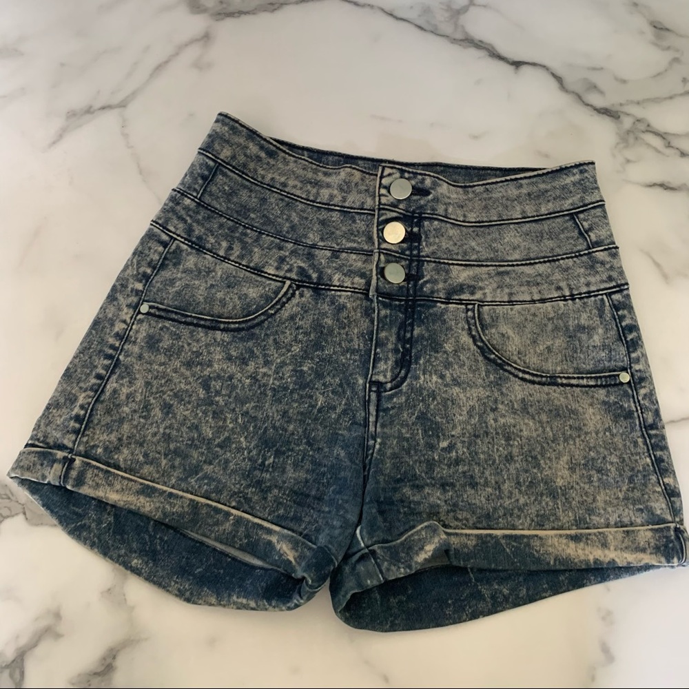 High-Waisted Acid Wash Shorts